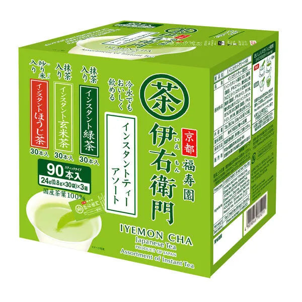 [Cold brew available] Uji seicha Iyemon Instant Tea Assortment (Green Tea, Brown Rice, Hojicha) 1 box (90 pieces)