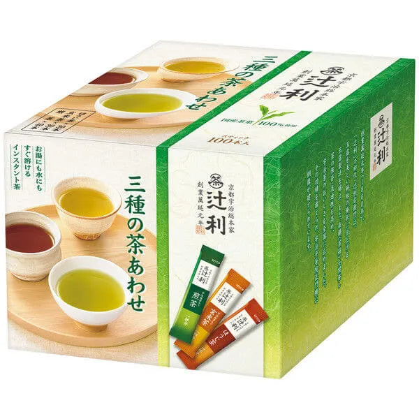 Tsujiri Japanese tea sticks, combination of three types of tea, 1 box (100 pieces)