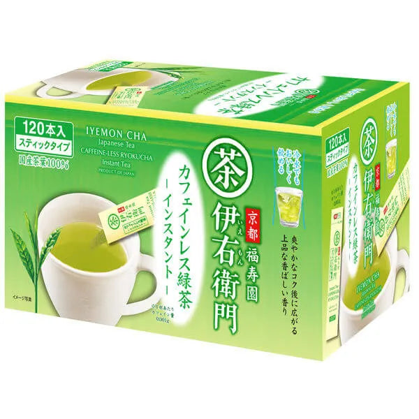 [Cold brew available] Uji no Tsuyu Seicha Iyemon Instant Decaffeinated Green Tea Stick Large Capacity 1 Box (120P)